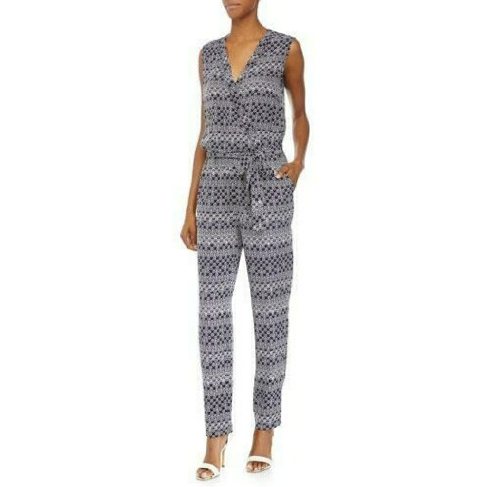 DVF Diane von Furstenberg Rawena Moroccan Ditsy Midnight Jumpsuit silk new 0